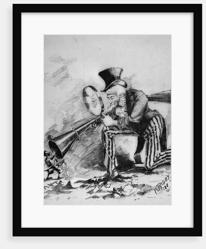 Editorial Cartoon Drawing of Uncle Sam Looking at Haiti by Cuthbert Rigby
