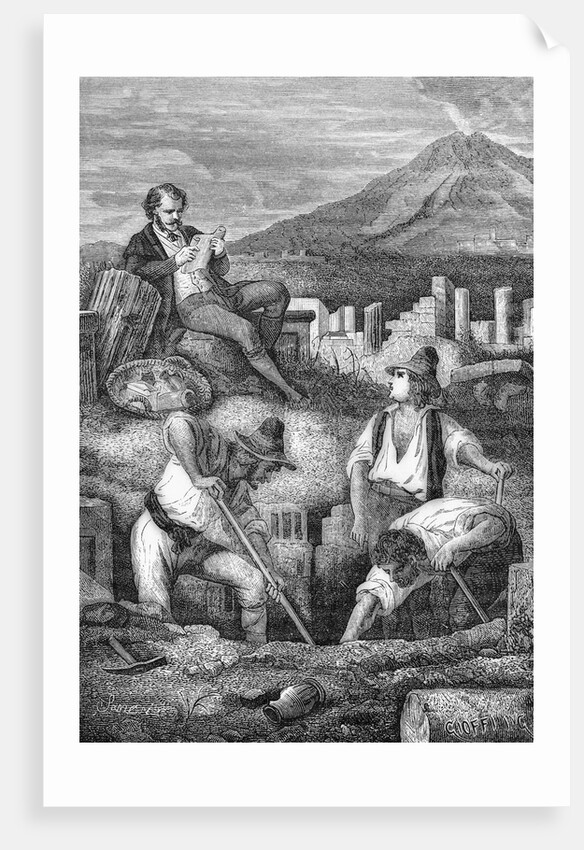 Engraving of First Archeological Dig at Pompeii by Anonymous