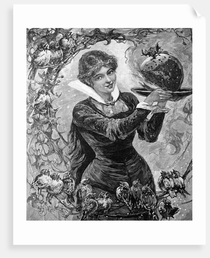 Woman Holding A Christmas Pudding by Anonymous