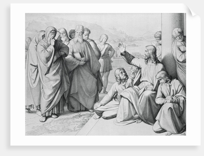 Engraving of Jesus with the Pharisees by Friedrich August Ludy