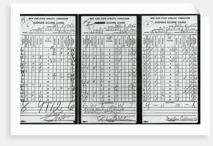 Scorecards from Boxing Match by Corbis