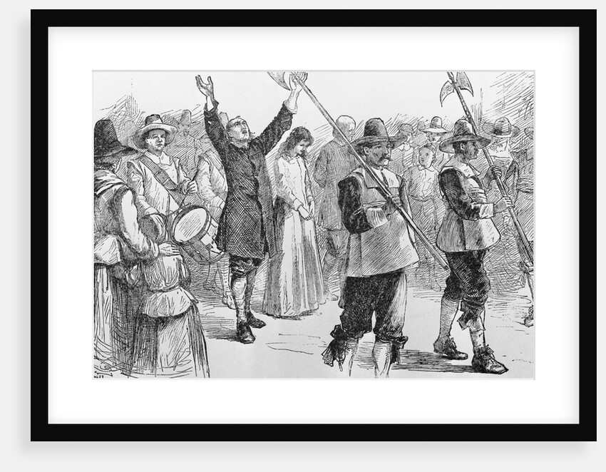 Illustration of Mary Dyer, William Robinson, and Marmaduke Stevenson Walking to Their Execution by Anonymous
