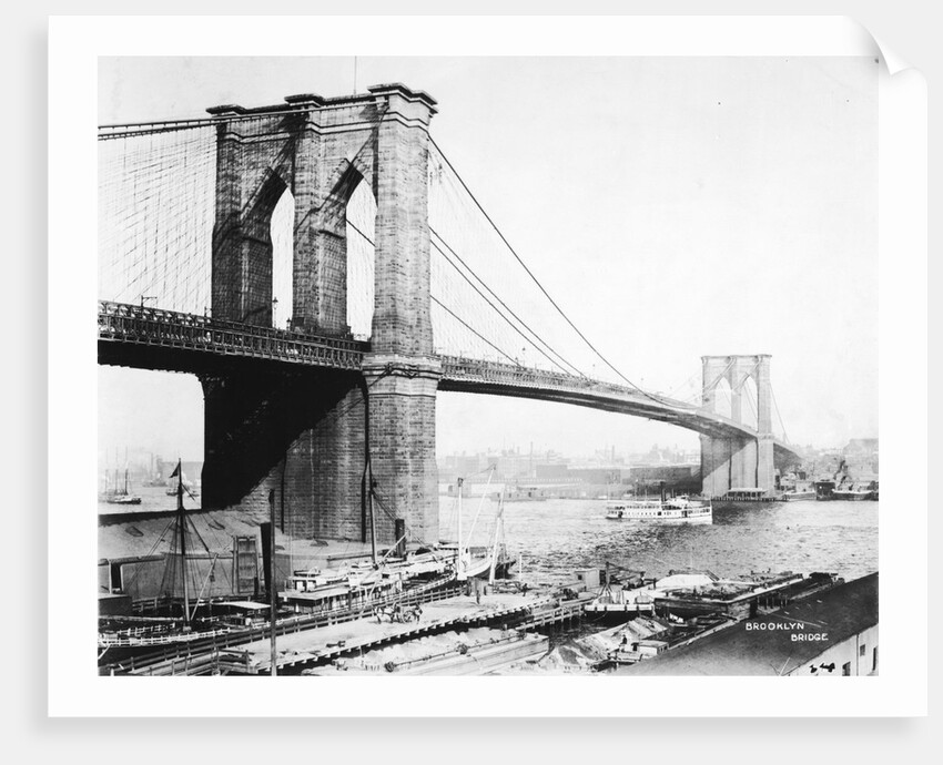 Steam Ship Passing Underneath Brooklyn Bridge by Anonymous