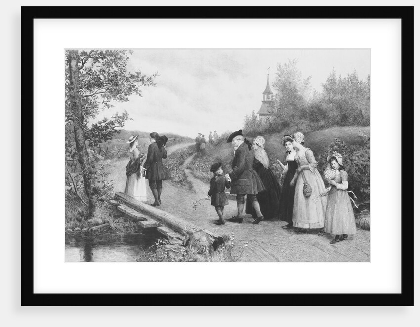 19th-Century Print of Colonists Walking to Church by James S. King