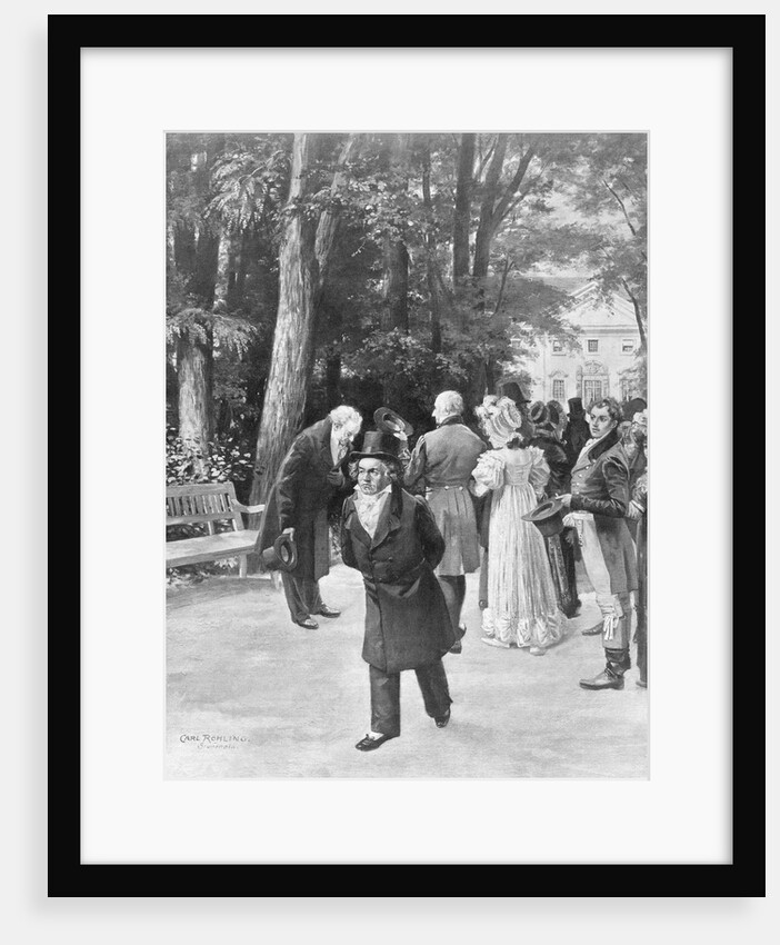 Illustration of Goethe and Beethoven with Crowd Outdoors by Carl Rohling