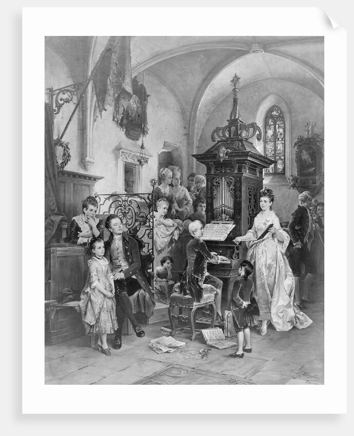Drawing of Mozart Playing Organ for Gathering by Anonymous