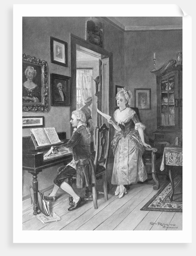 Mozart Playing Piano for Young Songstress by Anonymous