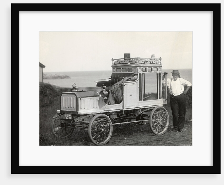 Portrait of Early Popcorn Vendor Next to His Automobile by Anonymous