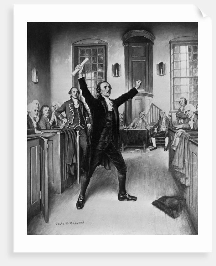 Illustration of Revolutionary Patrick Henry Gesturing During Speech by Anonymous
