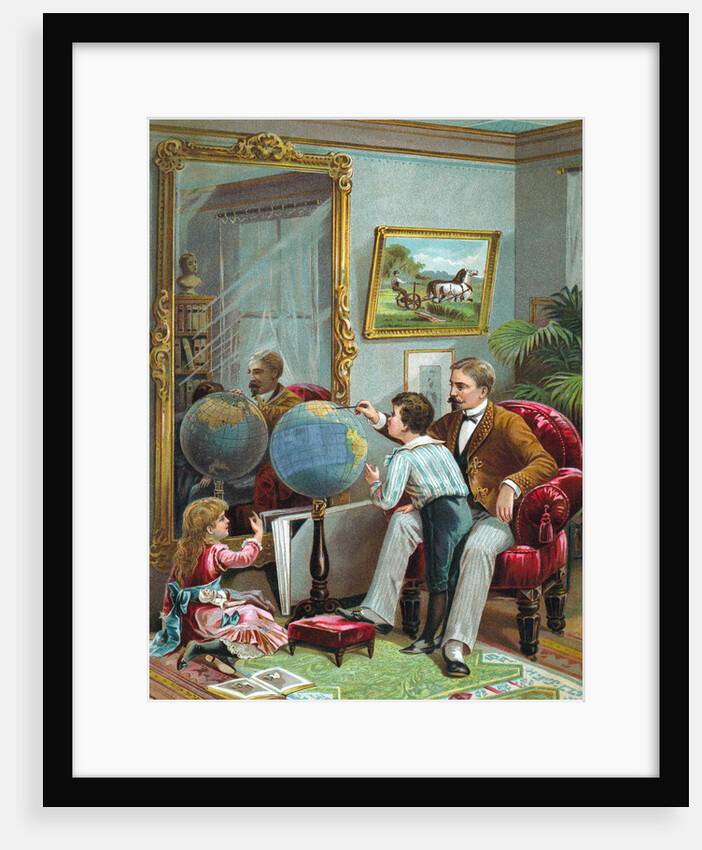 Lithograph of a Father Instructing His Children in Geography by Anonymous