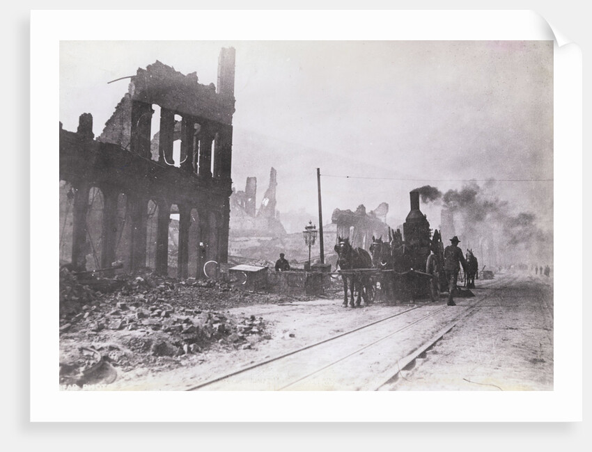 Fire Engine Among Earthquake Ruins by Anonymous