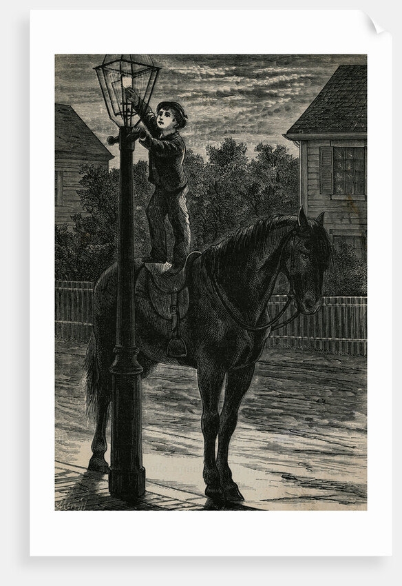 Worker Lighting Lamppost by Anonymous