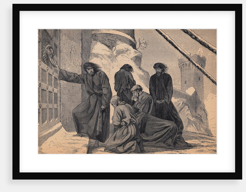 Kneeling Henry IV and Party Outside Doors of Building by Anonymous