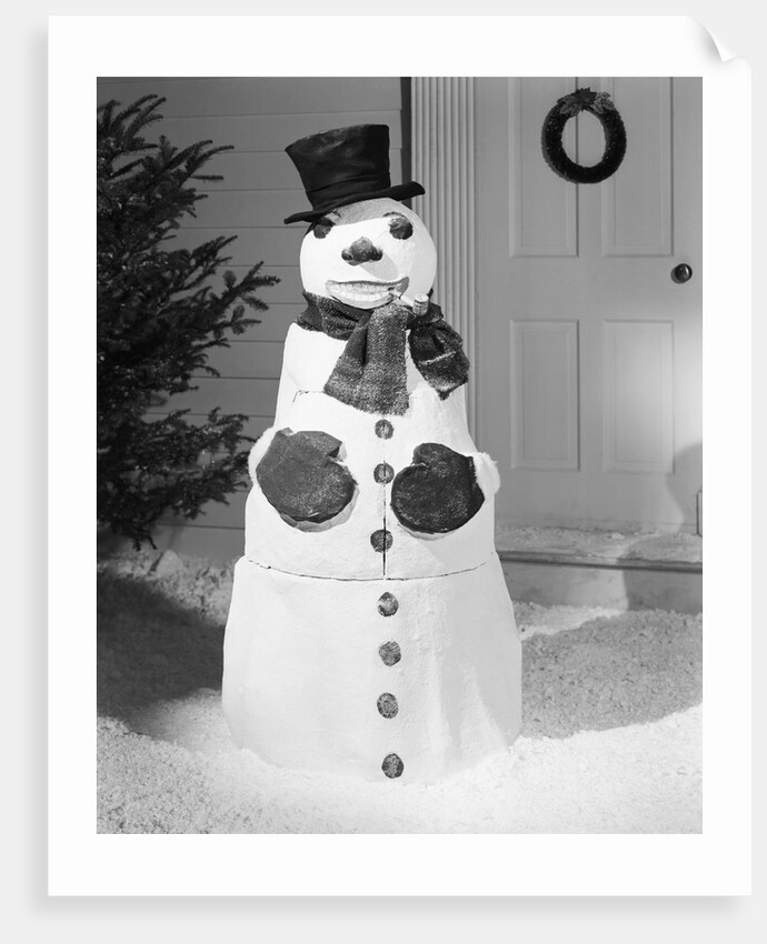 Dapper Snowman Outside a House by Anonymous