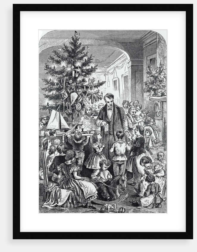 Illustration of Family and Friends Exchanging Gifts by Anonymous