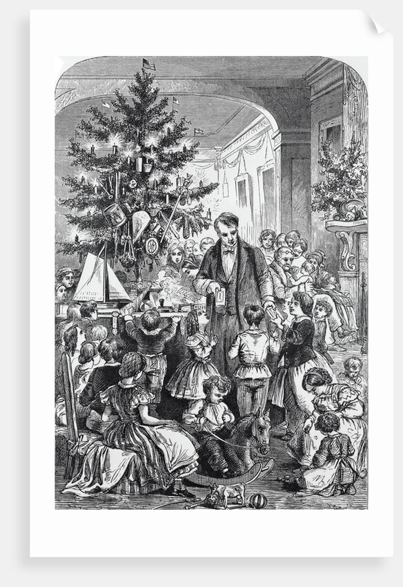 Illustration of Family and Friends Exchanging Gifts by Anonymous