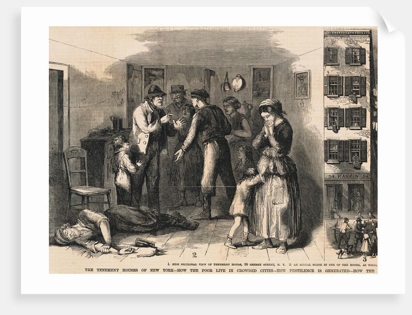 Illustration of Family Distraught over Drunk Father on Floor by Anonymous