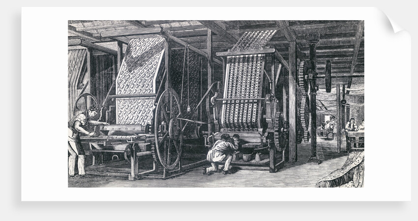 Illustration Depicting Calico Printing at a Factory by Corbis