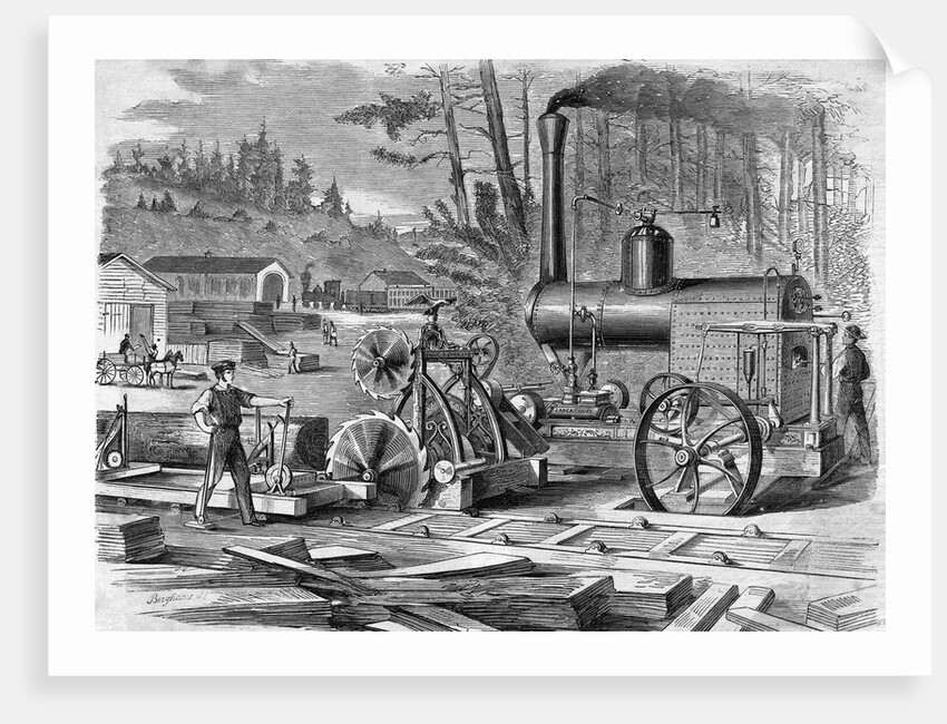 Worker Using Steam Circular Sawmills by Anonymous