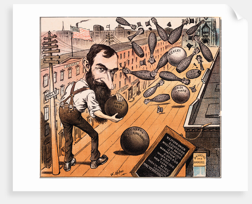 Cartoon of Jay Gould Bowling in Street by Anonymous
