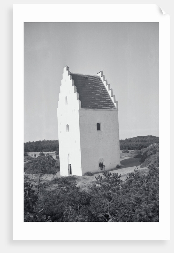 Couple Relaxing in Window of Large Sand Engulfed Church by Anonymous