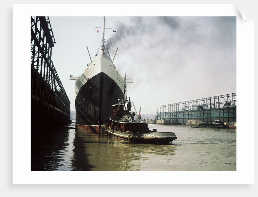 Queen Mary Leaving New York City Pier by Anonymous