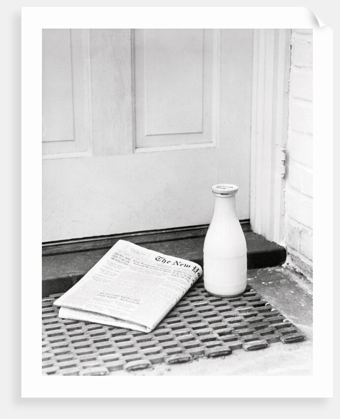 Morning Paper and Milk Bottle on Doorstep by Anonymous