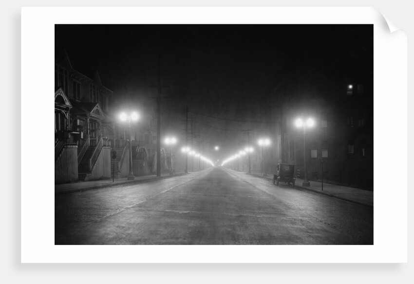 Lights Along a Foggy Street by Anonymous