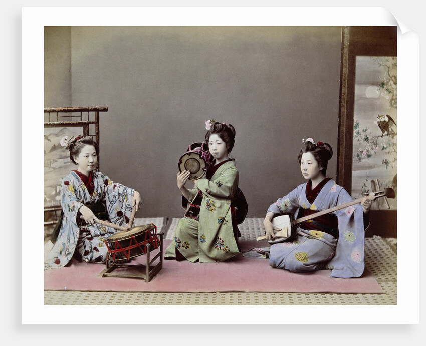 Three Japanese Girls Playing Traditional Japanese Instruments by Anonymous