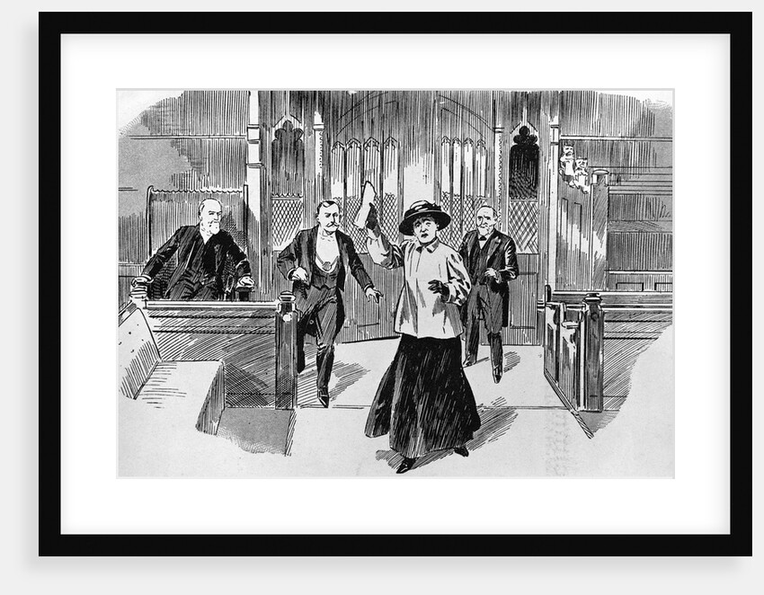 Cartoon of Suffragette in House of Commons by Anonymous
