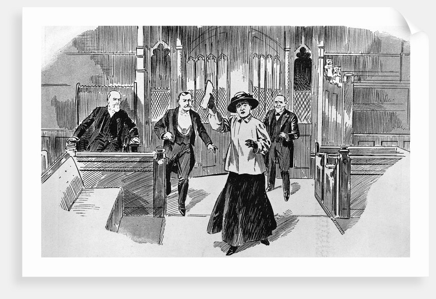Cartoon of Suffragette in House of Commons by Anonymous