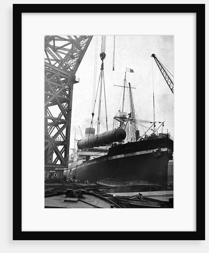 Crane Lifting Oil Refinery Tower from Cargo Ship by Anonymous