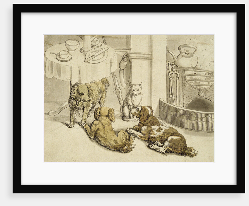 Morning Engraving of Pets Assembled Beside a Breakfast Table by Anonymous