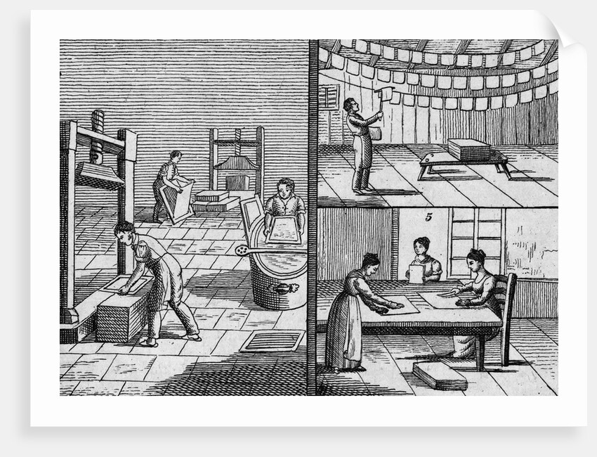 Engraving of the Process of Paper Making by Hand