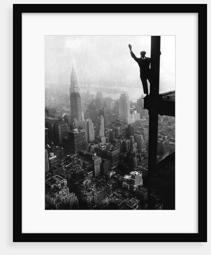 Man Waving from Empire State Building Construction Site by Anonymous