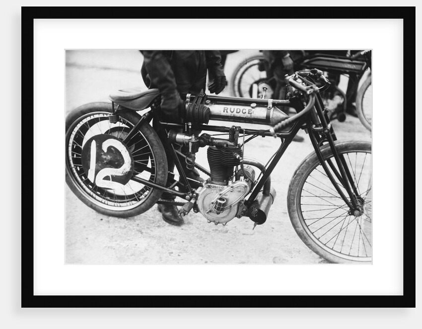 Motorcyclist Holding Rudge Motorcycle by Anonymous