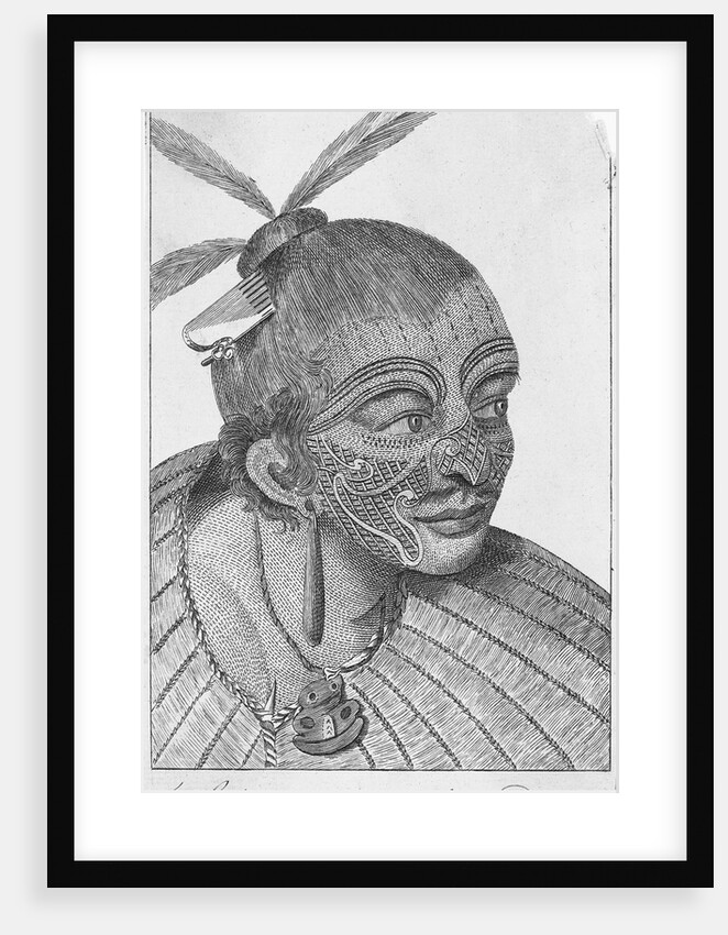 Engraving of a Maori Chieftain by Anonymous