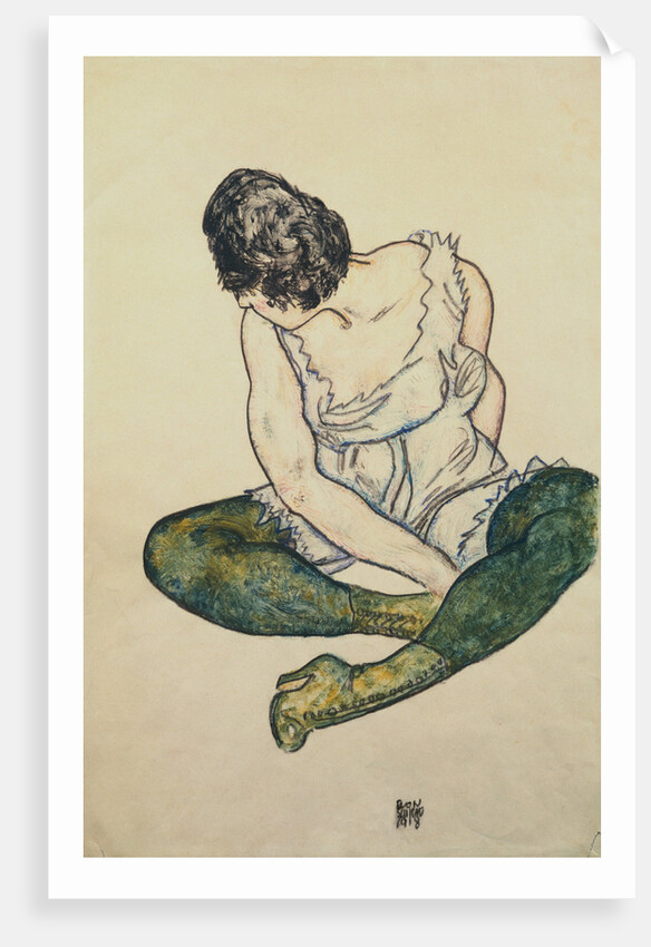 Seated Woman with Green Stockings by Egon Schiele
