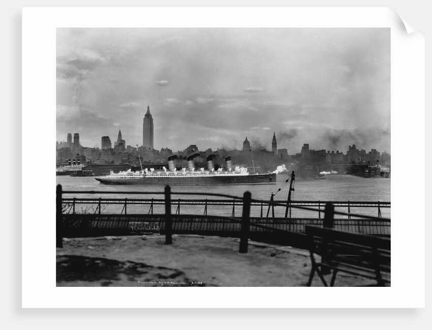 The S.S. Mauretania and New York City Skyline by Anonymous