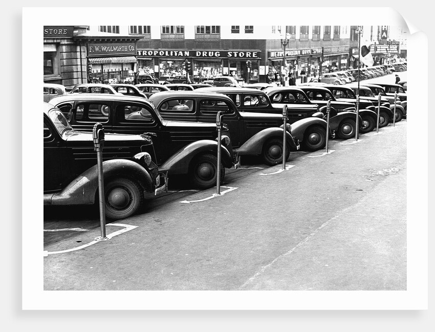 Cars Parked on Street by Anonymous