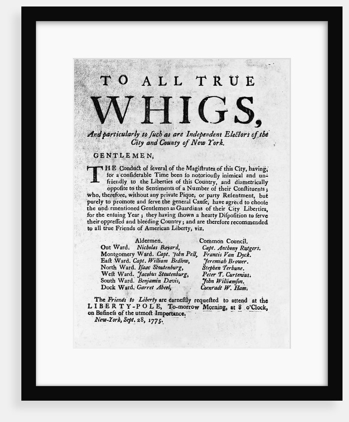 Revolutionary War Broadside Addressed to Whigs by Anonymous