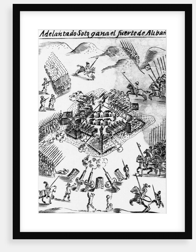 Print of De Soto's Capture of an Indian Fortified Town by Anonymous