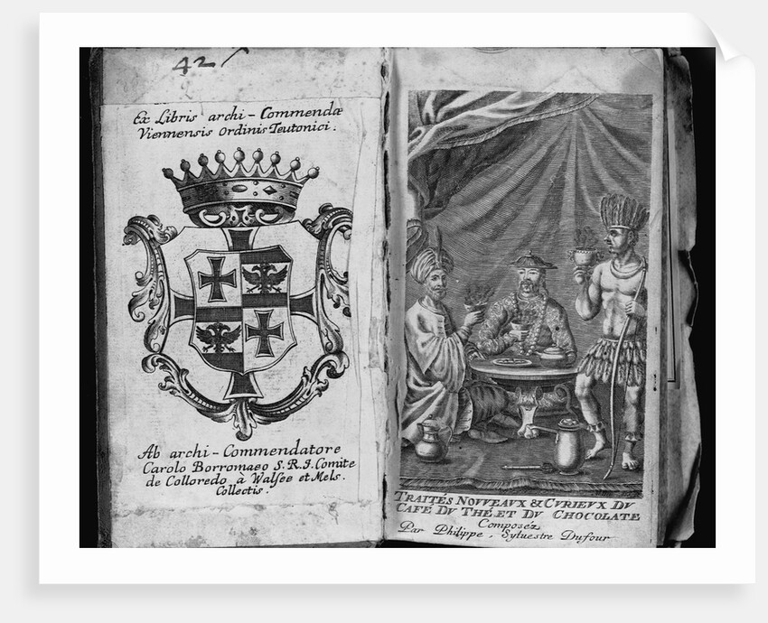 Coat of Arms of Colleredo-Meinz and Wallese Family and Three Men With New Drinks From Their Country of Origin by Anonymous