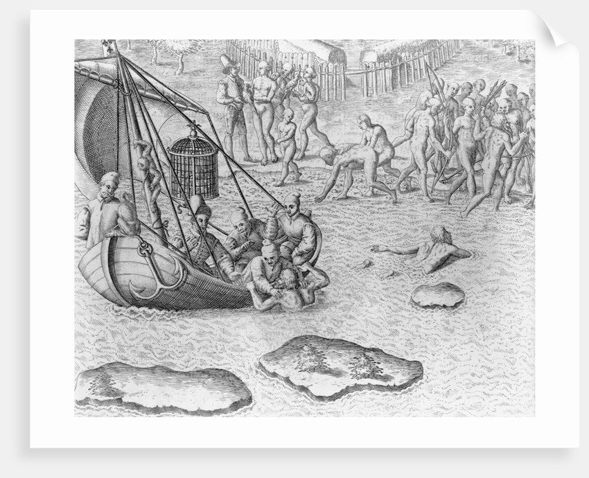 Johannes Staden Tries to Swim to a French Boat to Escape the Indians by Theodor de Bry From America by Anonymous