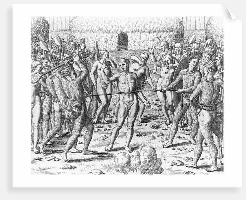 Engraving of Tupinamba Indians Executing a Prisoner by Theodor de Bry