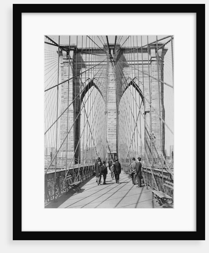 New York and Brooklyn Bridge; (People standing and walking on) Manhattan Tower by George P. Hall