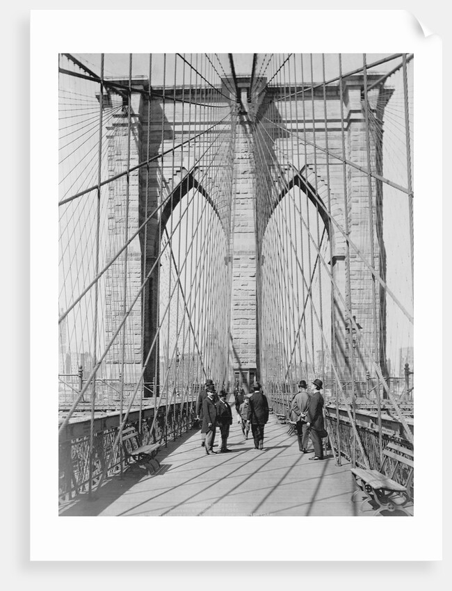 New York and Brooklyn Bridge; (People standing and walking on) Manhattan Tower by George P. Hall