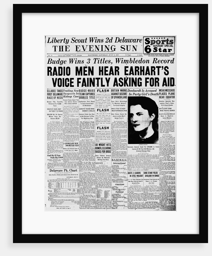 Front Page of Newspaper Reporting on Amelia Earhart Disappearance by Anonymous