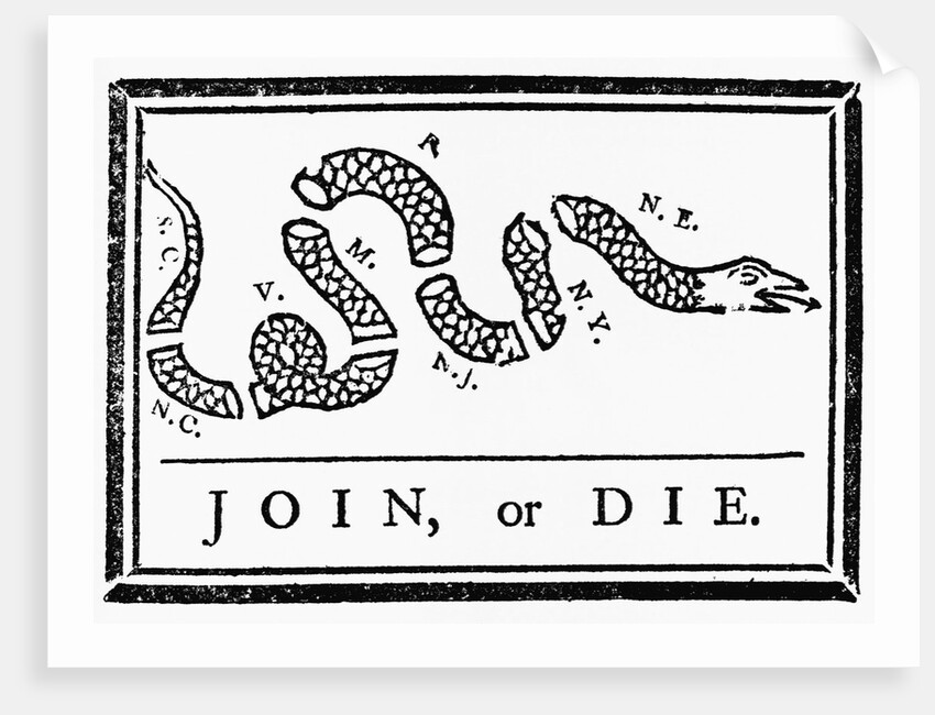Join, or Die Political Cartoon by Benjamin Franklin