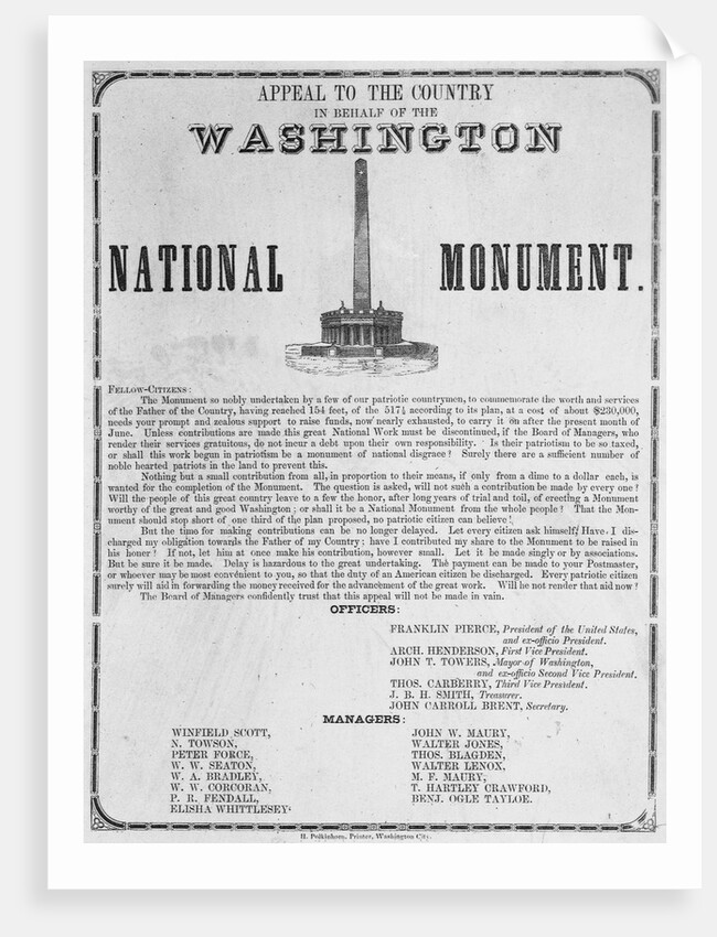Broadside Appealing on Behalf of the Washington Monument by Anonymous